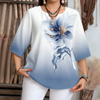 Elegant Women's Blouse with Floral Design and Button Placket