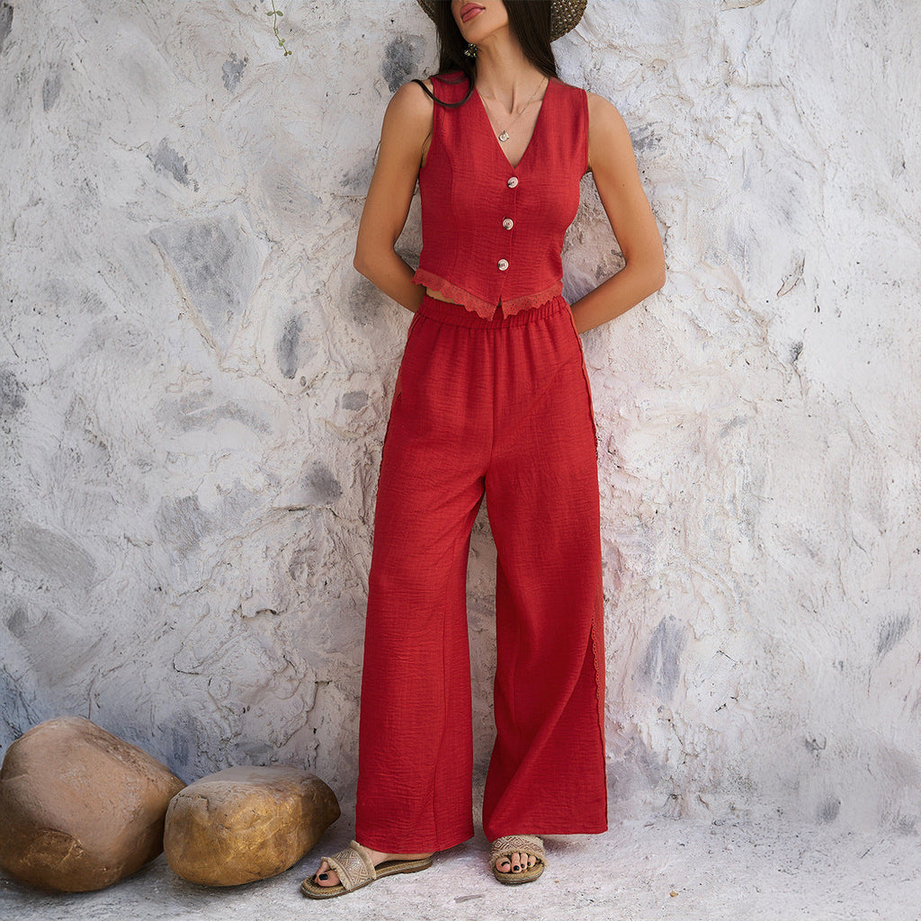 Women's Fashionable Two-Piece Set with Braided Fabric