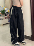 Women's Casual Pants with Side Contrast Stripes and Elastic Waist