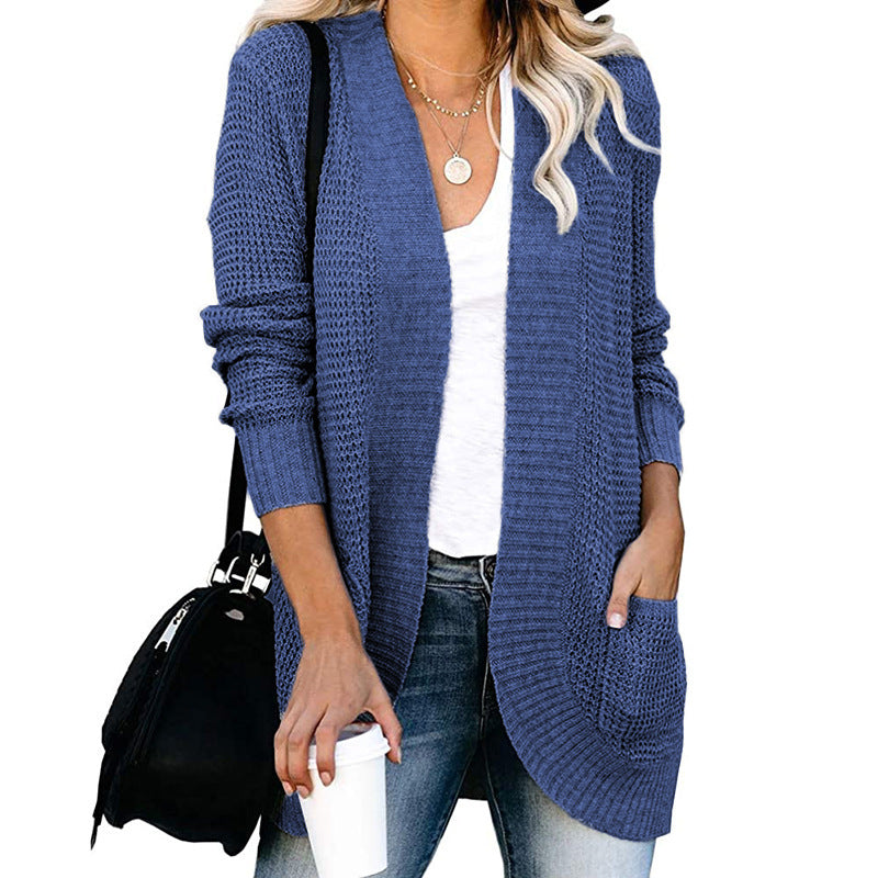 Women's Casual Knit Coat with Pockets and Open Front