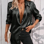 Women's Elegant Shimmering Blouse with Classic Collar