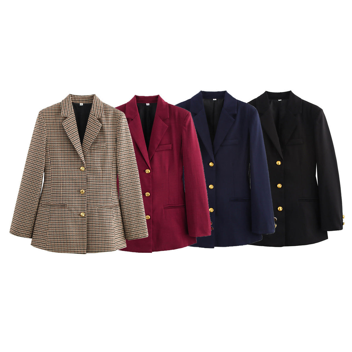 Women's Elegant Plaid Blazer with Gold Buttons
