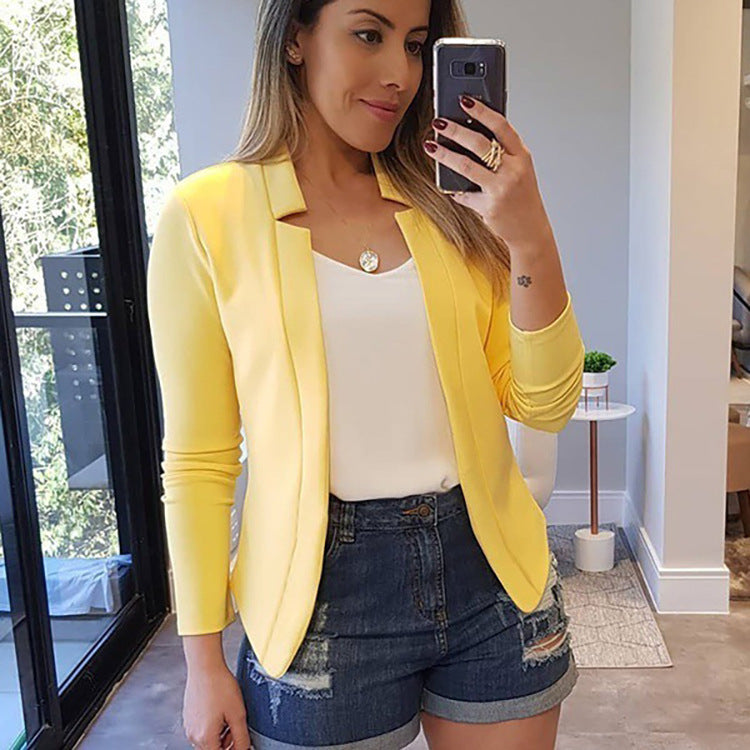 Women's Elegant Slim-Fit Blazer with Open Collar and Long Sleeves