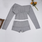 Asymmetrical One-Shoulder Lounge Set with Crop Top and Cuffed Shorts