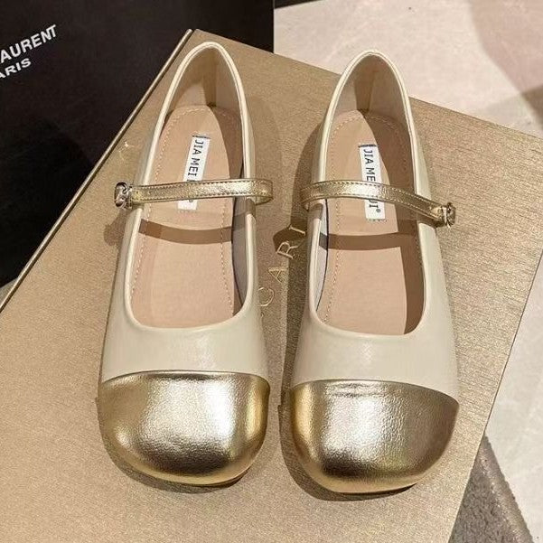 Women's Ballet Flats with Strap and Metallic Toe Cap