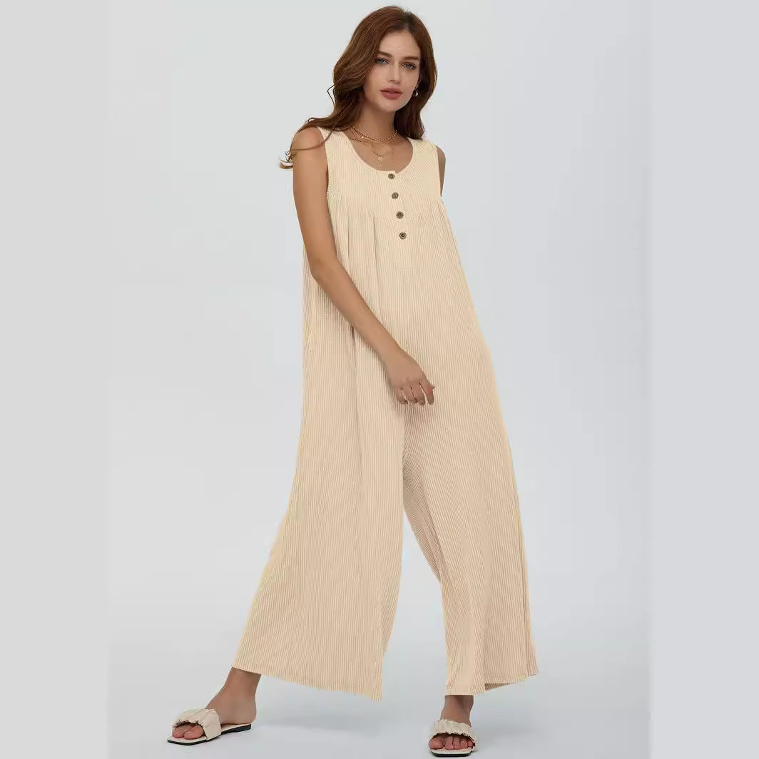 Women's Airy Jumpsuit with Button Details and Pockets