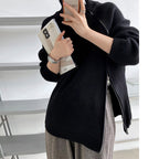 Women's Flair Sweater with Asymmetric Cut and Stand-Up Collar