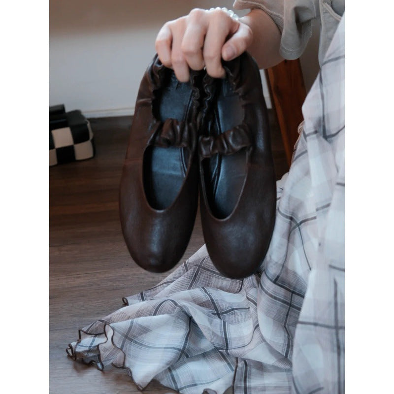 Women's Soft Leather Ballet Flats with Elastic Strap