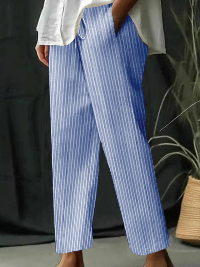 Women's Striped Casual Pants with Comfortable Waistband