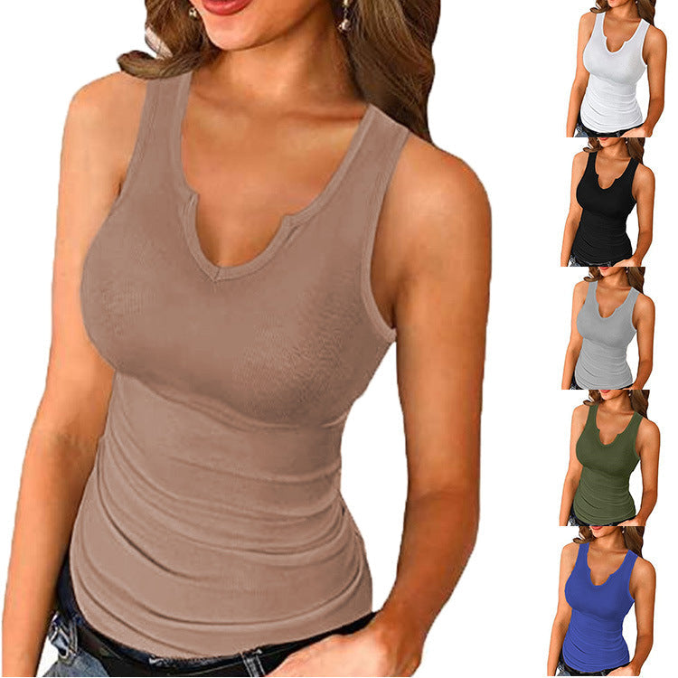 Women's Sleeveless V-Neck Top with Form-Fitting Cut