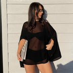 Elegant Sheer Poncho with Macramé Detail