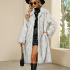 Women's Luxurious Faux Fur Long Coat with Elegant Collar