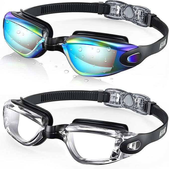 Swim goggles with adjustable head strap and anti-fog technology