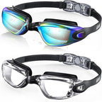 Swim goggles with adjustable head strap and anti-fog technology