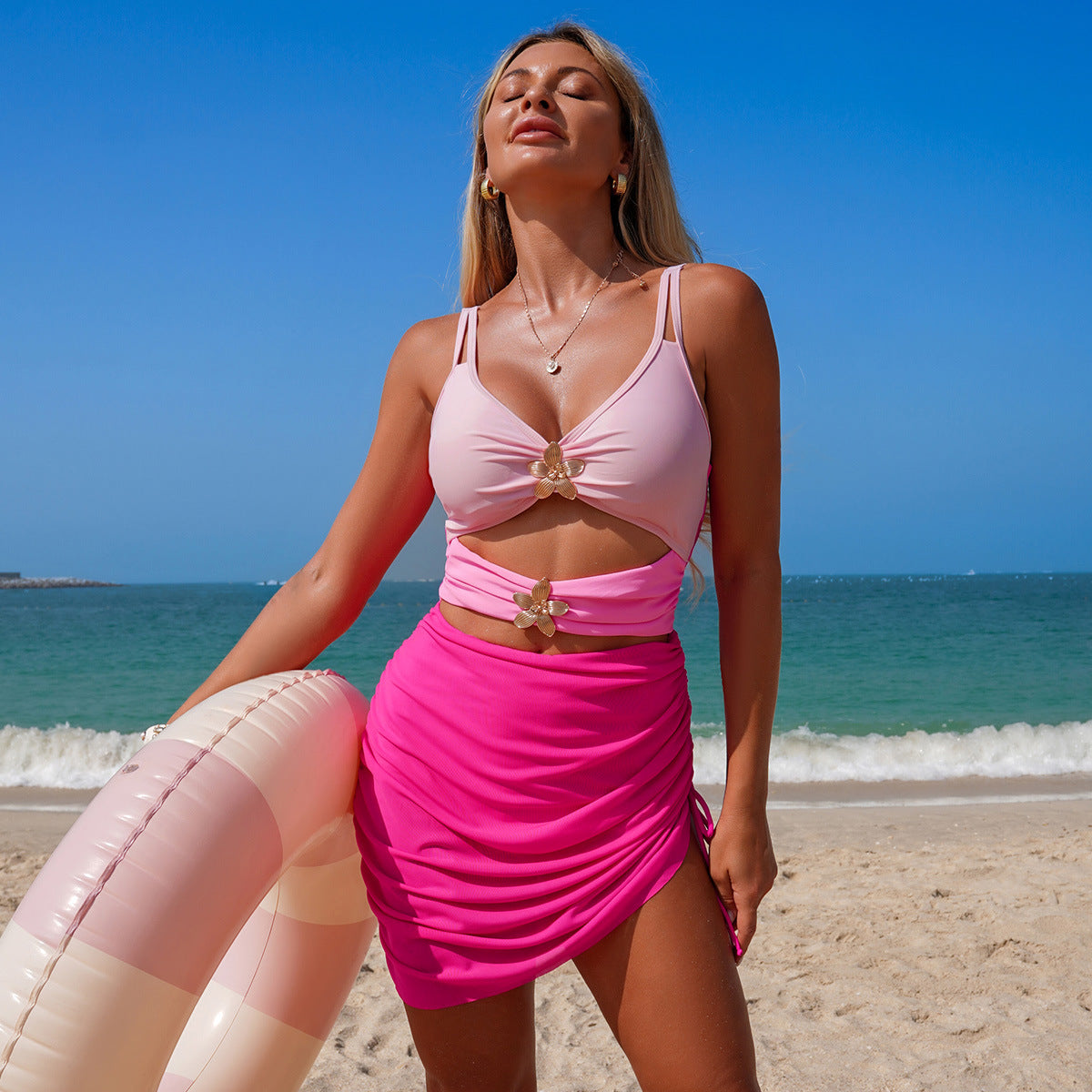 Women's Swim Top with Cut-Outs and Ruching