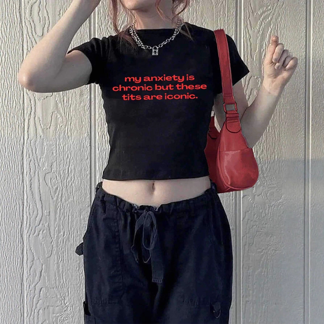 Women's Cropped T-Shirt with Inspirational Text and Slim Fit