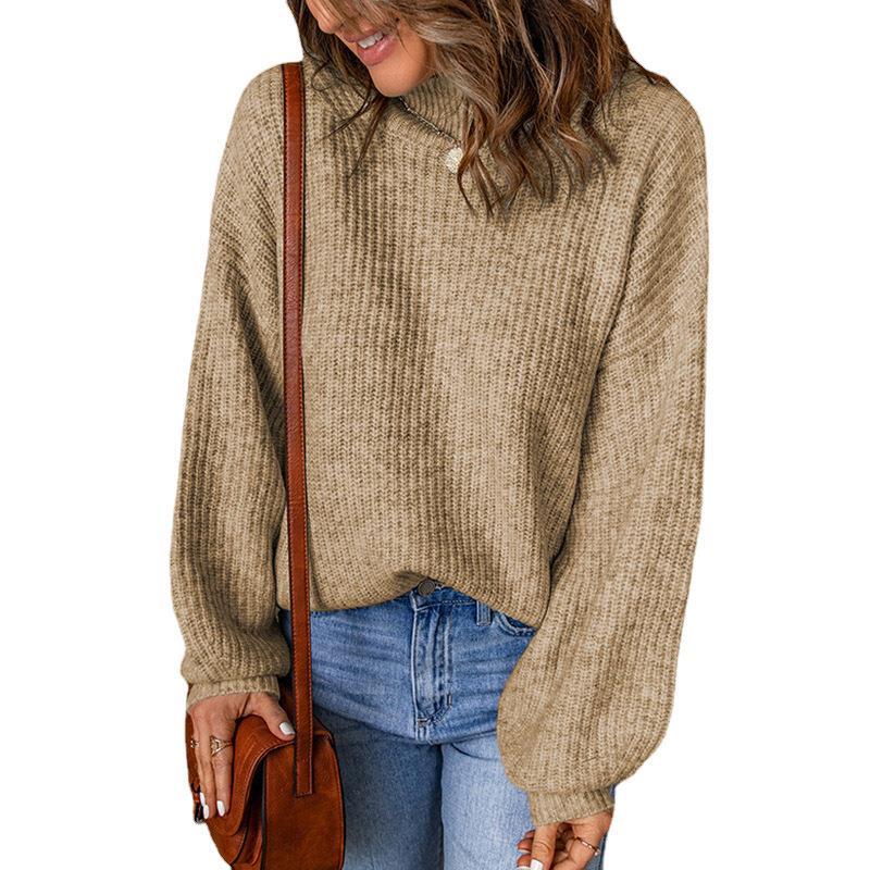 Women's Chunky Knit Sweater with Relaxed Fit and Wide Sleeves