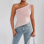 Women's Asymmetrical Off-Shoulder Top with Elegant Draping