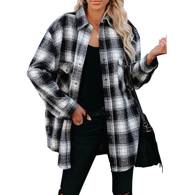 Women's Vintage-Style Plaid Flannel Shirt with Chest Pockets