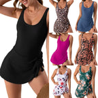 Women's Swim Jumpsuit with Wrap Skirt and Adjustable Knot