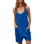 Women's Comfortable Jumpsuit with Deep Neckline and Pockets