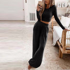Women's Elegant Long-Sleeve Wide-Leg Lounge Set