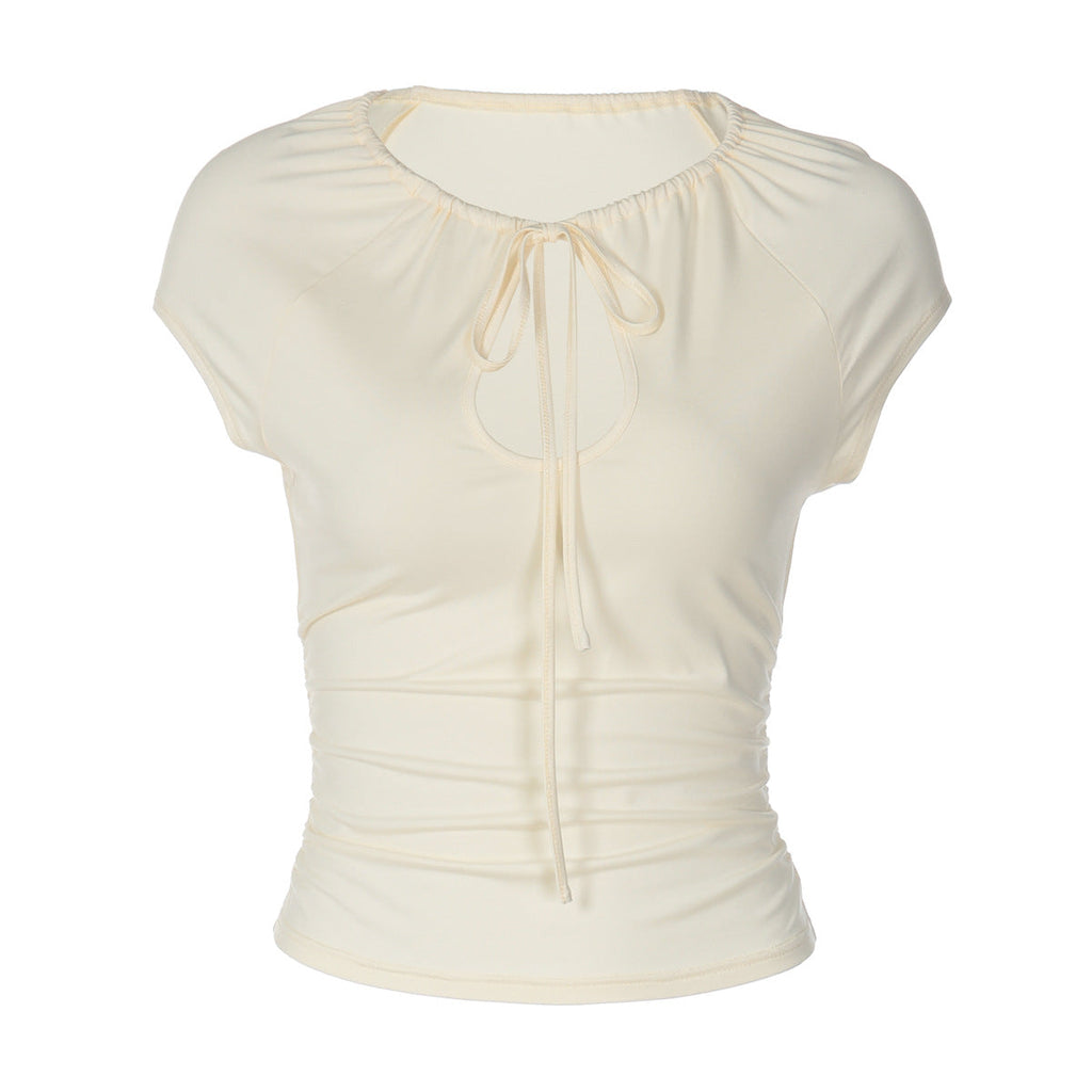 Women's Figure-Hugging Short Sleeve Shirt with Ruched Neckline