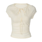 Women's Figure-Hugging Short Sleeve Shirt with Ruched Neckline