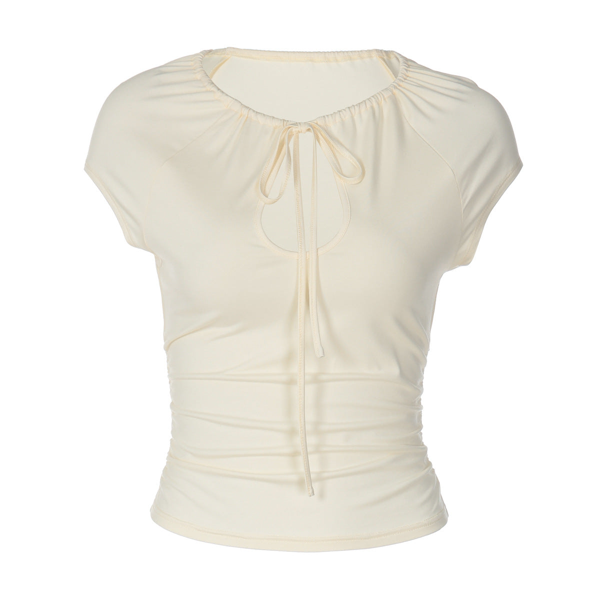 Women's Figure-Hugging Short Sleeve Shirt with Ruched Neckline