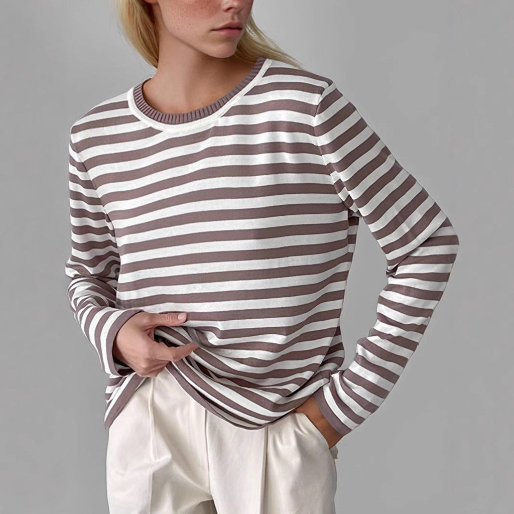 Women's Striped Long-Sleeve Sweater with Crew Neck and Casual Fit