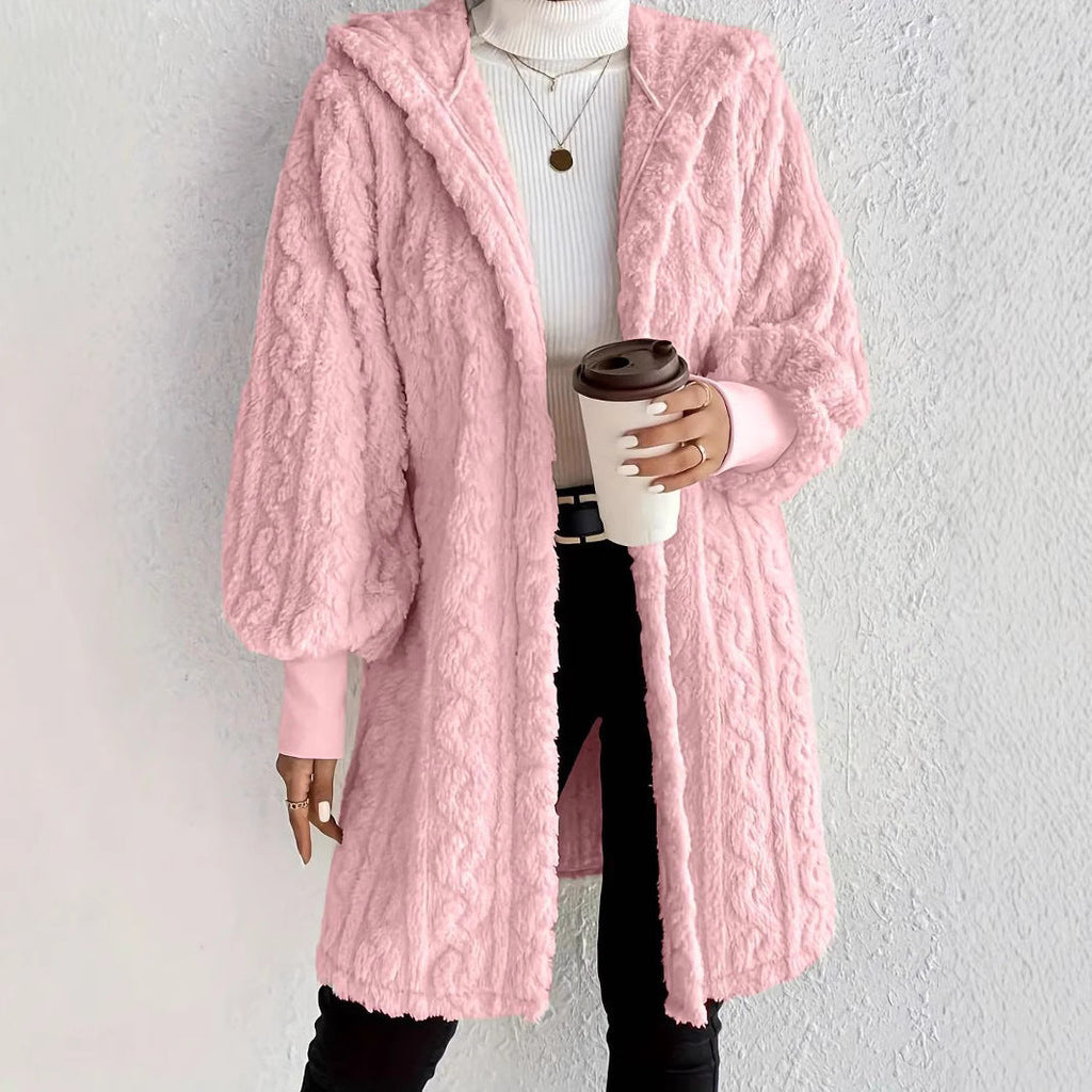 Women's Fluffy Oversized Cardigan with Hood and Pockets