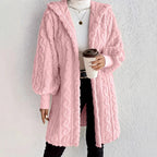 Women's Fluffy Oversized Cardigan with Hood and Pockets