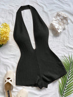 Women's Deep V-Neck Bodysuit with Textured Finish