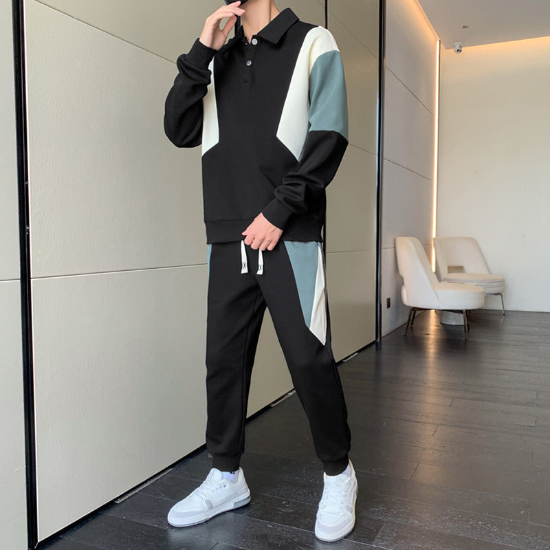 Men's Two-Piece Colorblock Tracksuit with Polo Collar