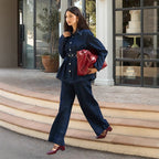 Women's Denim Jumpsuit with Elegant Belt and Wide Leg