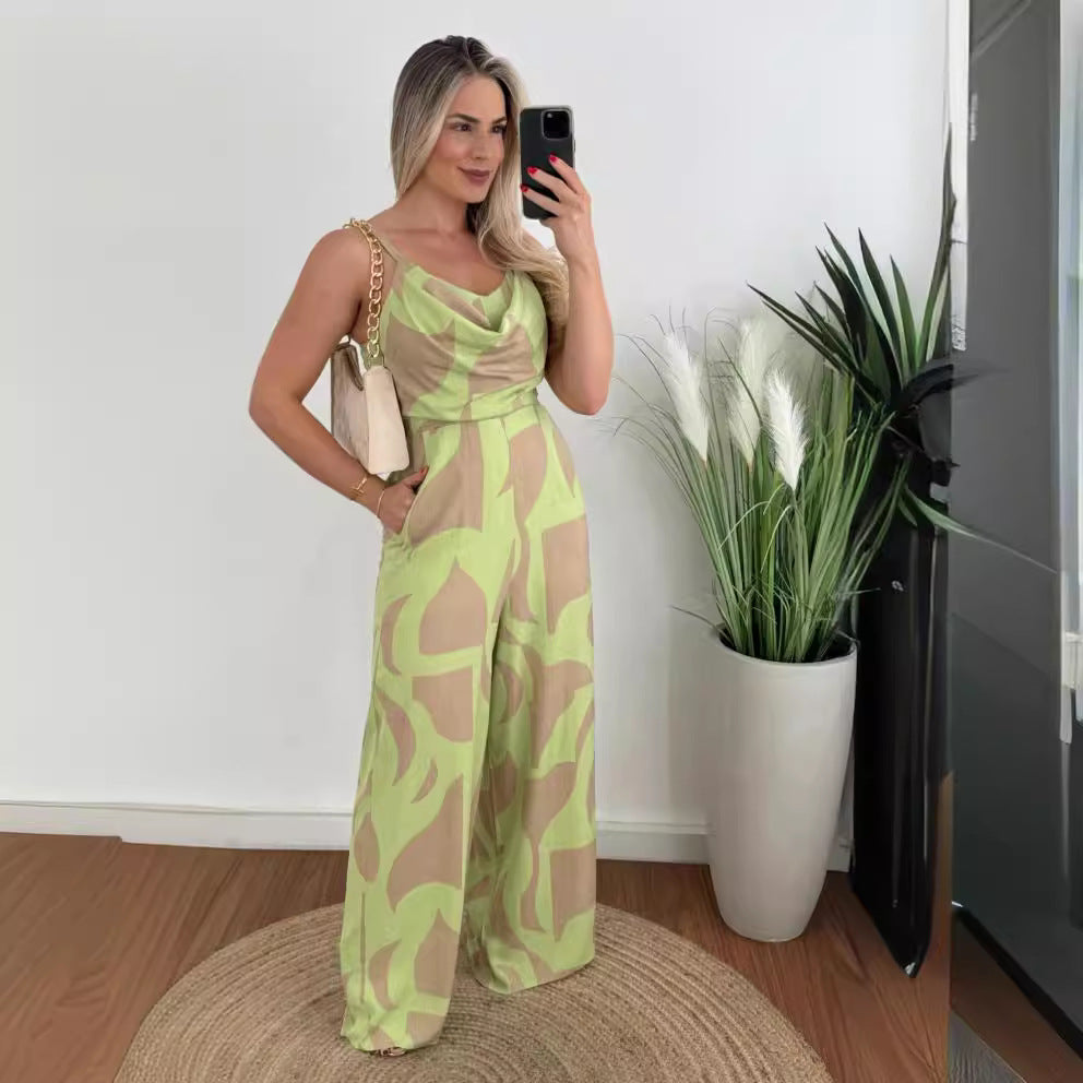 Women's Jumpsuit with Elegant Cowl Neck and Wide Leg