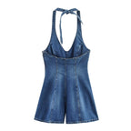 Women's Denim Jumpsuit with Crisscross Straps
