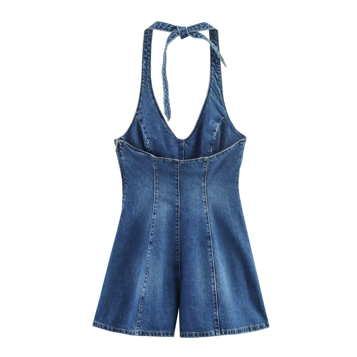 Women's Denim Jumpsuit with Crisscross Straps