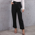 Women's Elegant High-Waist Trousers with Tie Belt and Wide Leg
