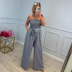 Women's Elegant Strapless Wide-Leg Jumpsuit