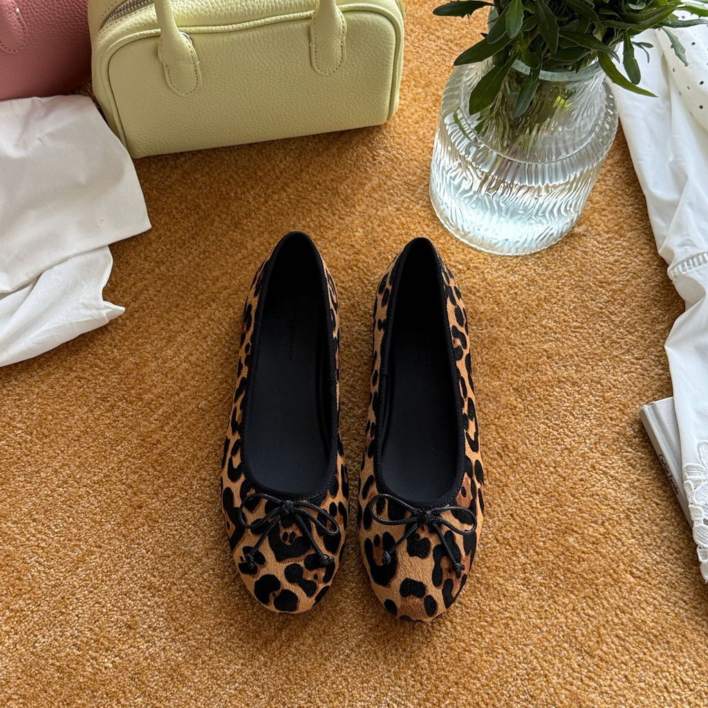 Women's Animal Print Ballet Flats with Elegant Strap