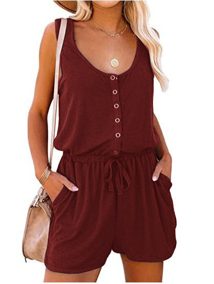 Women's Jumpsuit with Buttoned Neckline and Practical Pockets