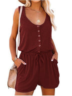 Women's Jumpsuit with Buttoned Neckline and Practical Pockets