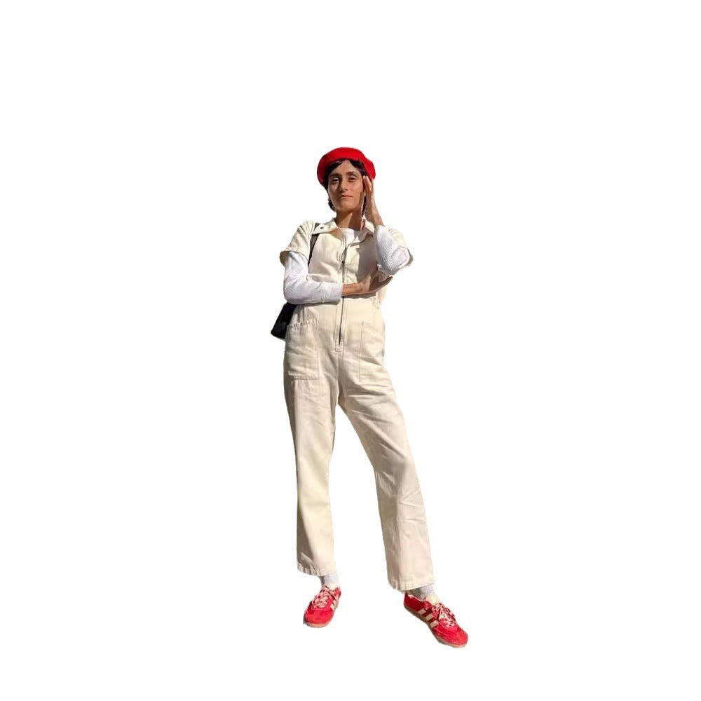 Women's Casual Jumpsuit with Pockets and Zipper