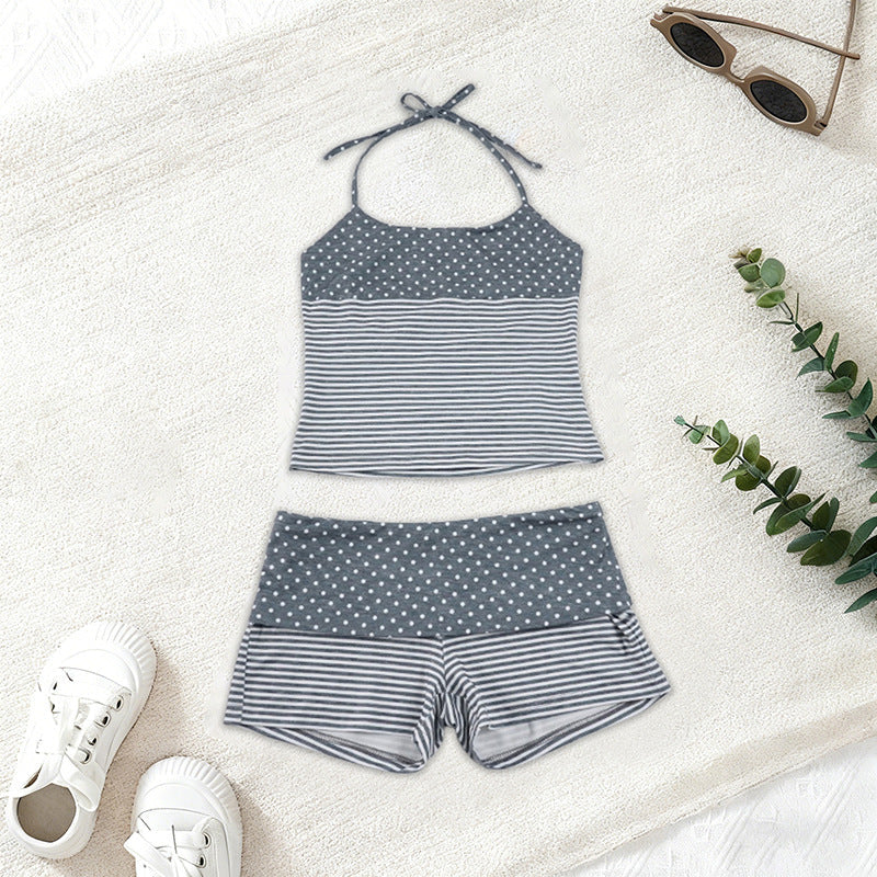 Women's Swimwear Set with Neck Ties and Elastic Waistband