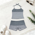 Women's Swimwear Set with Neck Ties and Elastic Waistband