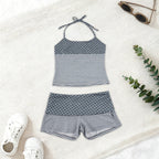 Women's Swimwear Set with Neck Ties and Elastic Waistband