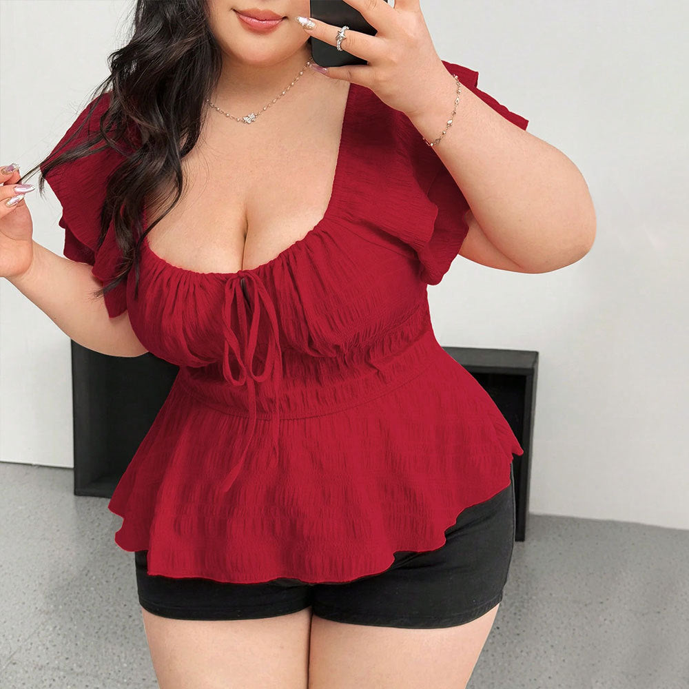 Women's Blouse Top with Playful Ruffle Details