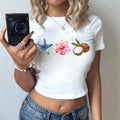 Women's Crop Shirt with Tropical Motif