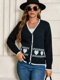 Women's Cardigan with Heart Pattern and Contrasting Details